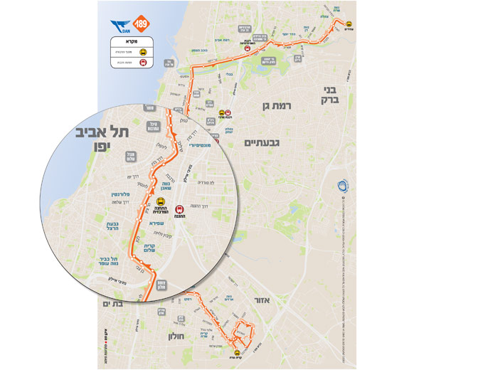 עיצוב מפת מסלול קו 189 בתל אביב